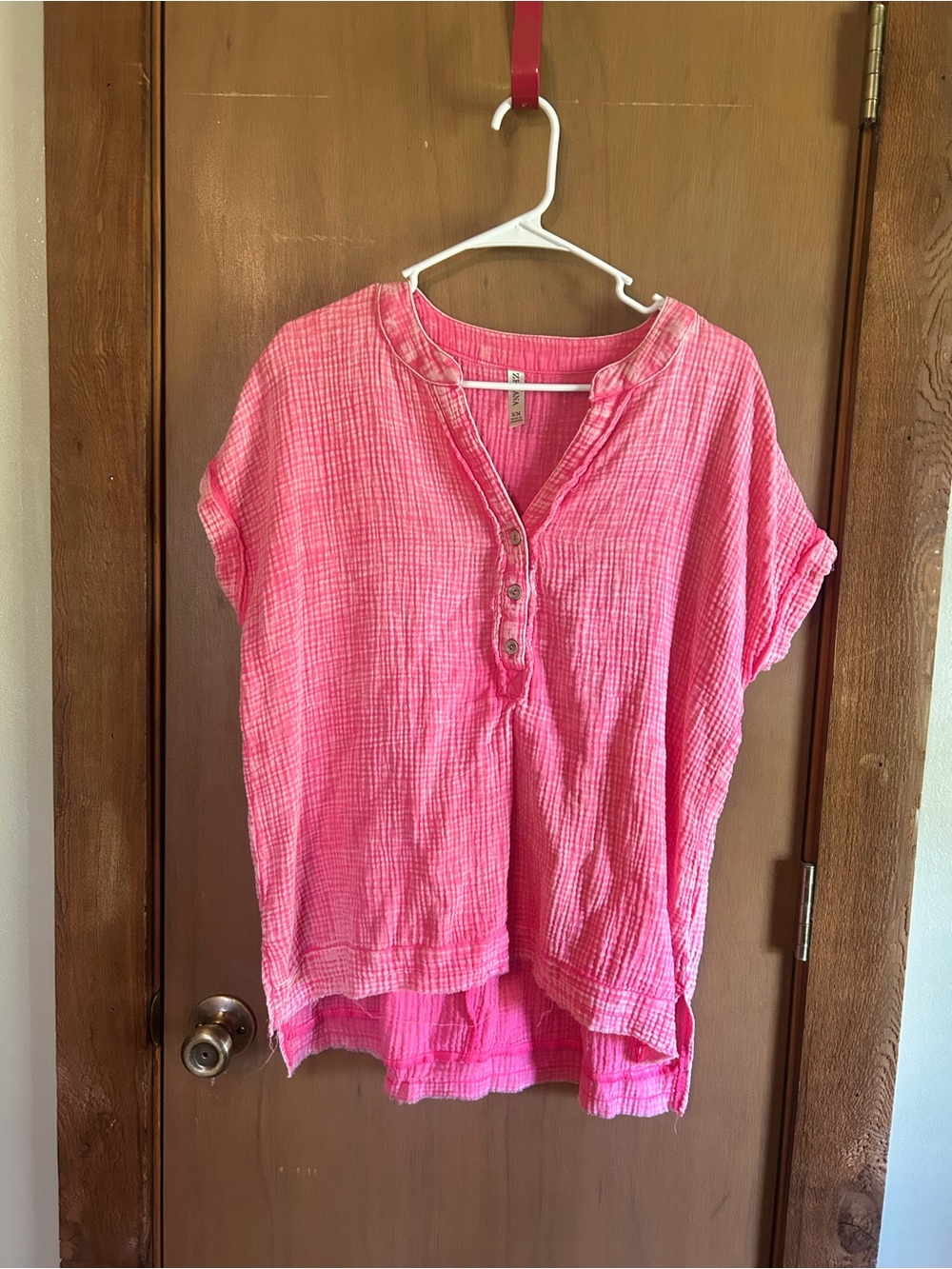 Zenana Outfitters Pink Gauze Button-Front Blouse